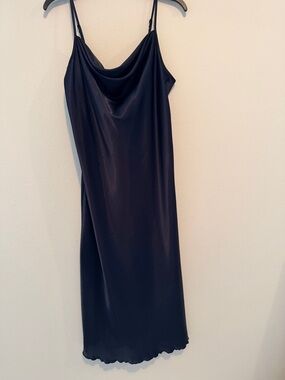 bebe Navy Satin Cowl Midi Slip Dress